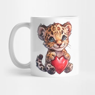 Valentine Jaguar Holding Heart Mug